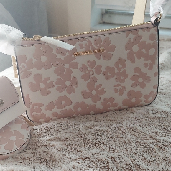 Michael Kors Handbags - Michael Kors Pink Floral Sequins Jet Set Travel Cross Body